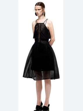 self portrait black chiffon tiered midi dress Self-Portrait Rhinestone Tiered Chiffon Midi Dress